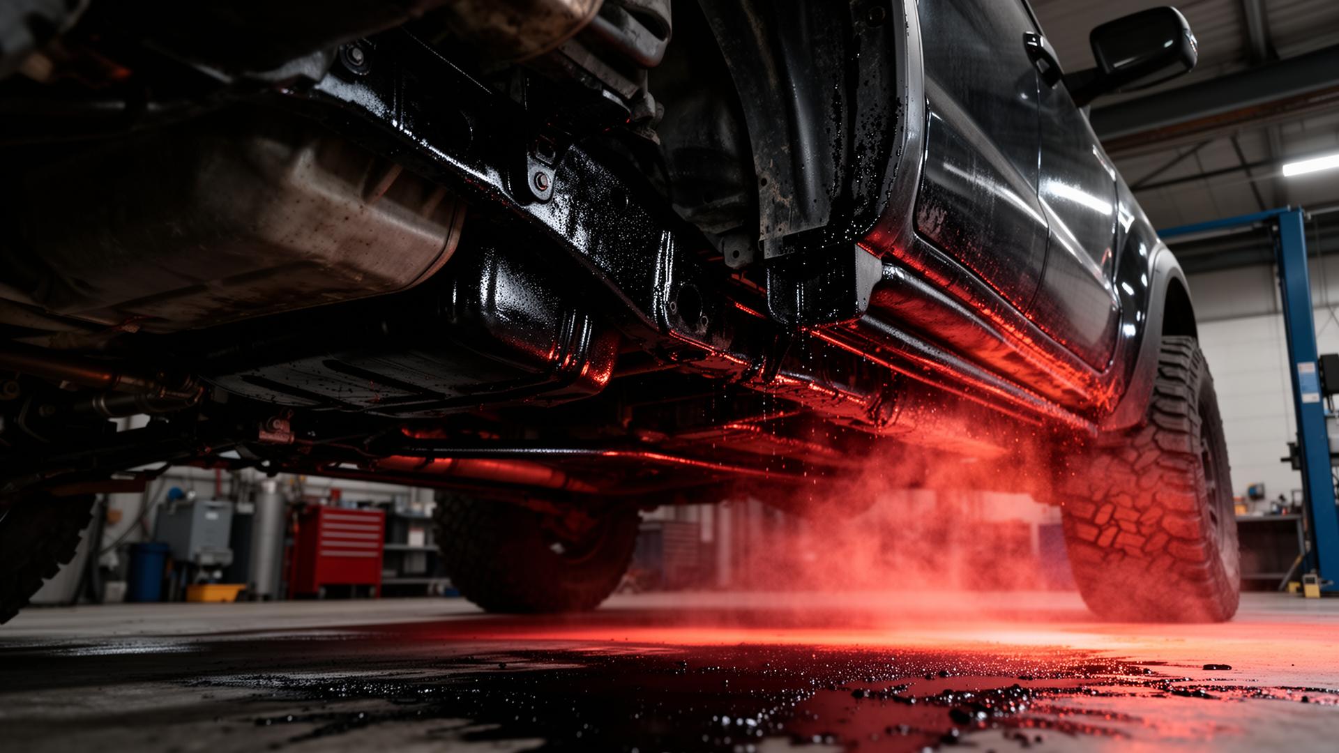 Truck undercarriage being sprayed with protective undercoating
